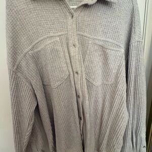 Aerie Gray Textured Button-Up Top